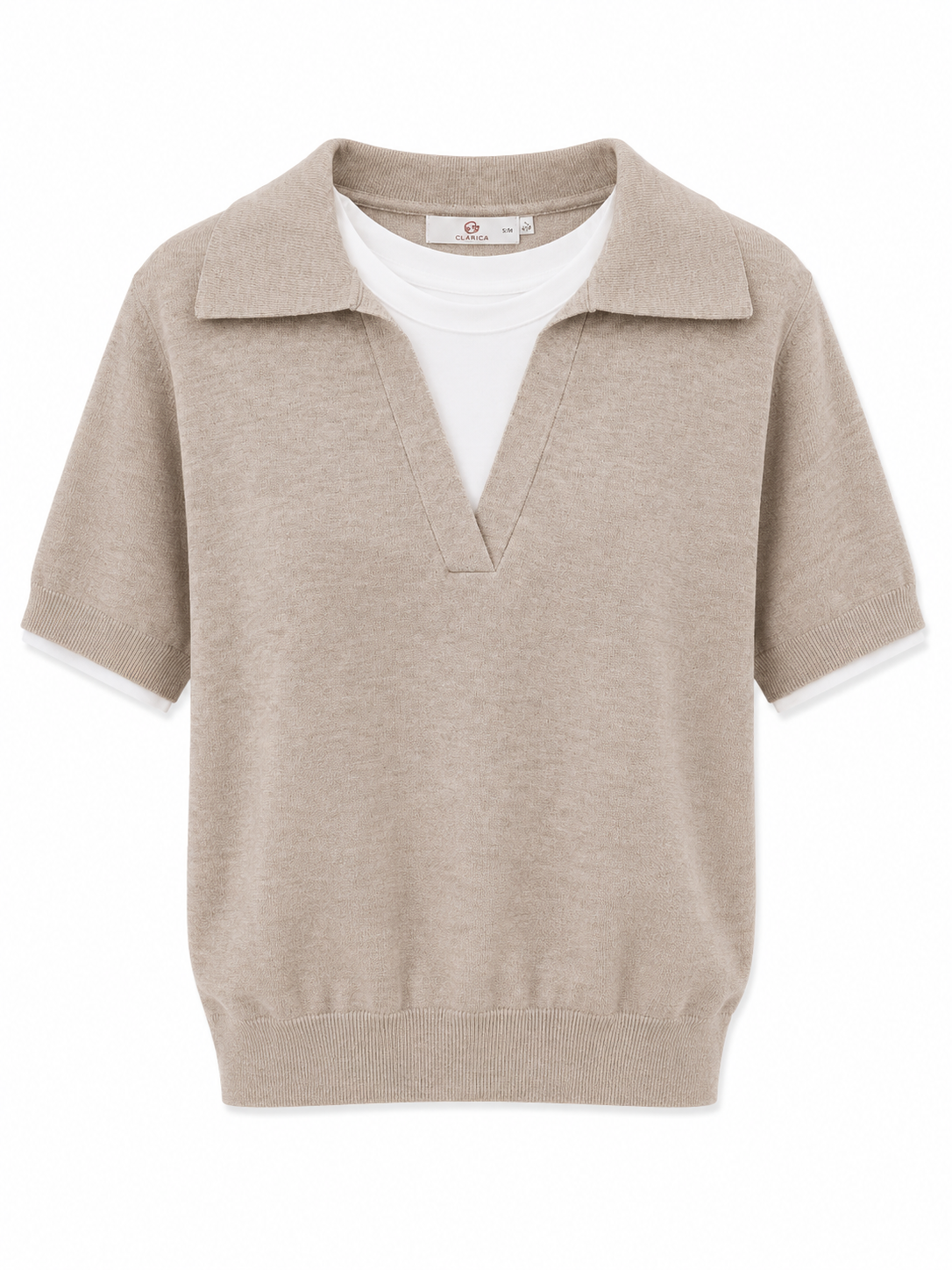 Kortærmet strikbluse med lag-på-lag look