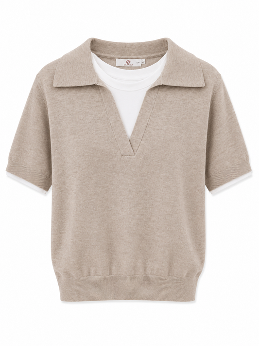 Kortærmet strikbluse med lag-på-lag look (FLERE FARVER)