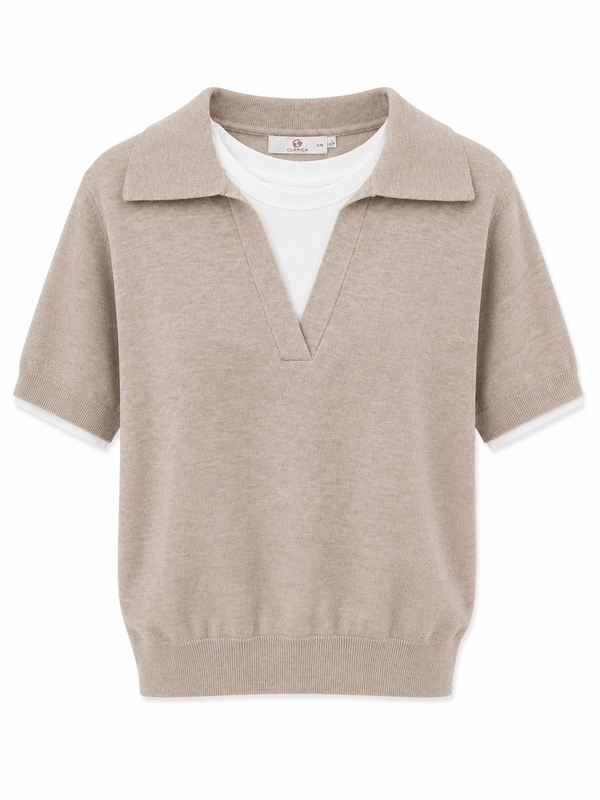 Kortærmet strikbluse med lag-på-lag look (FLERE FARVER)