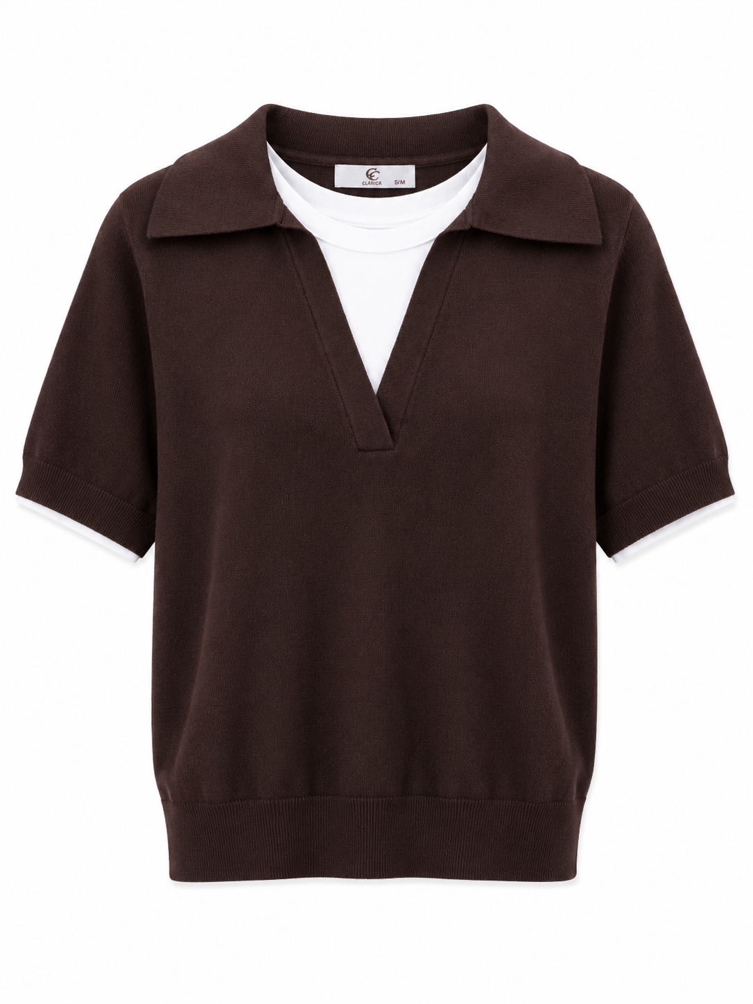 Kortærmet strikbluse med lag-på-lag look