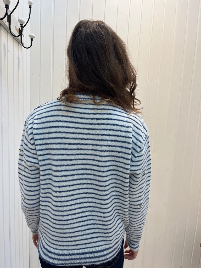 Blåstribet Strik Med Hjerter