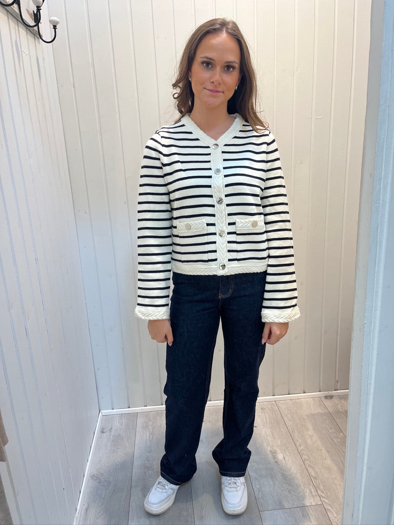 Cardigan Med Striber Og Gulddetaljer