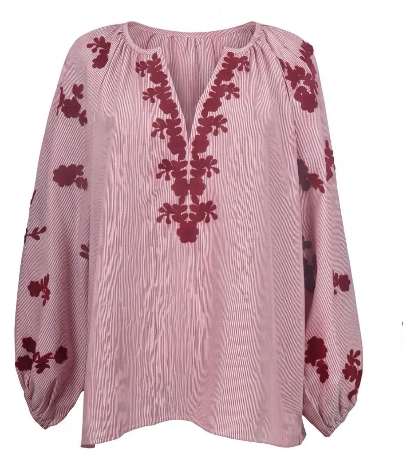 Pink bomuldsbluse med blomsterdetaljer