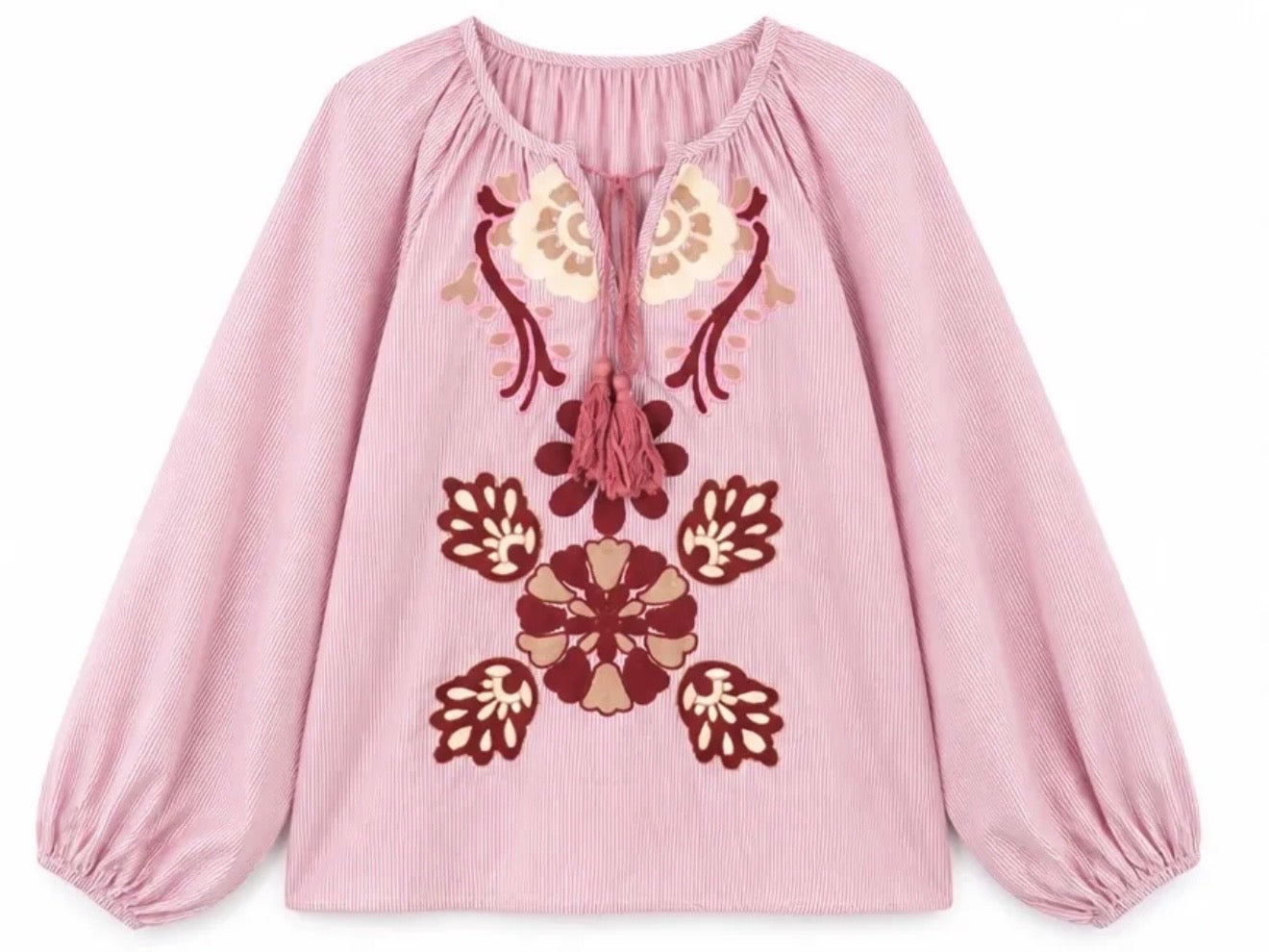 Lyserød bomuldsbluse med broderi