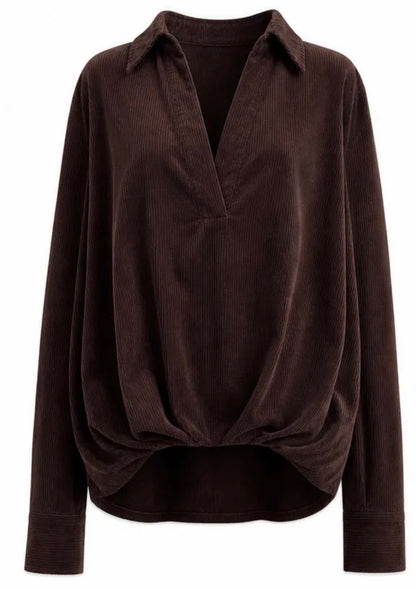 Brun bomuldsbluse med fløjlslook