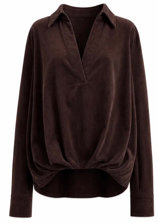 Brun bomuldsbluse med fløjlslook