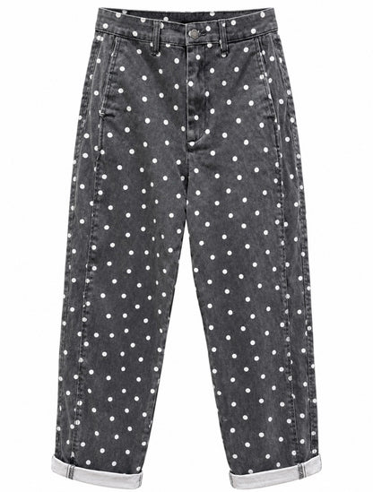 Grå jeans med polkaprikker