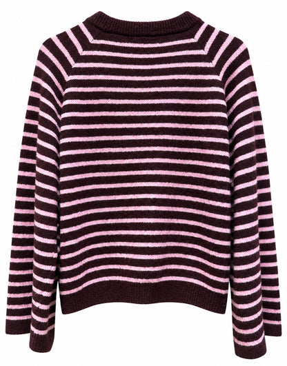 Stribet cardigan i lilla og rosa