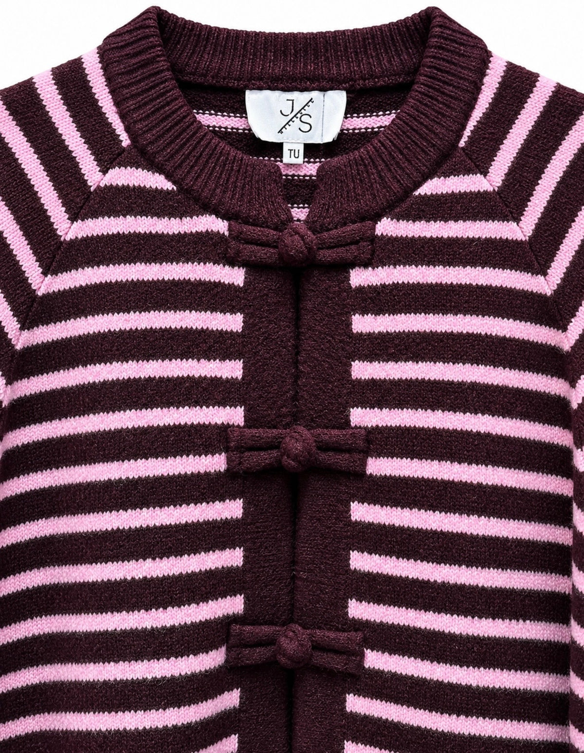 Stribet cardigan i lilla og rosa