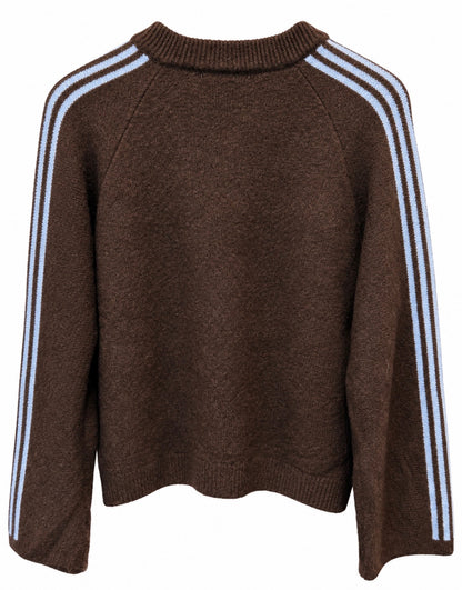 Chokoladebrun cardigan med lyseblå detaljer