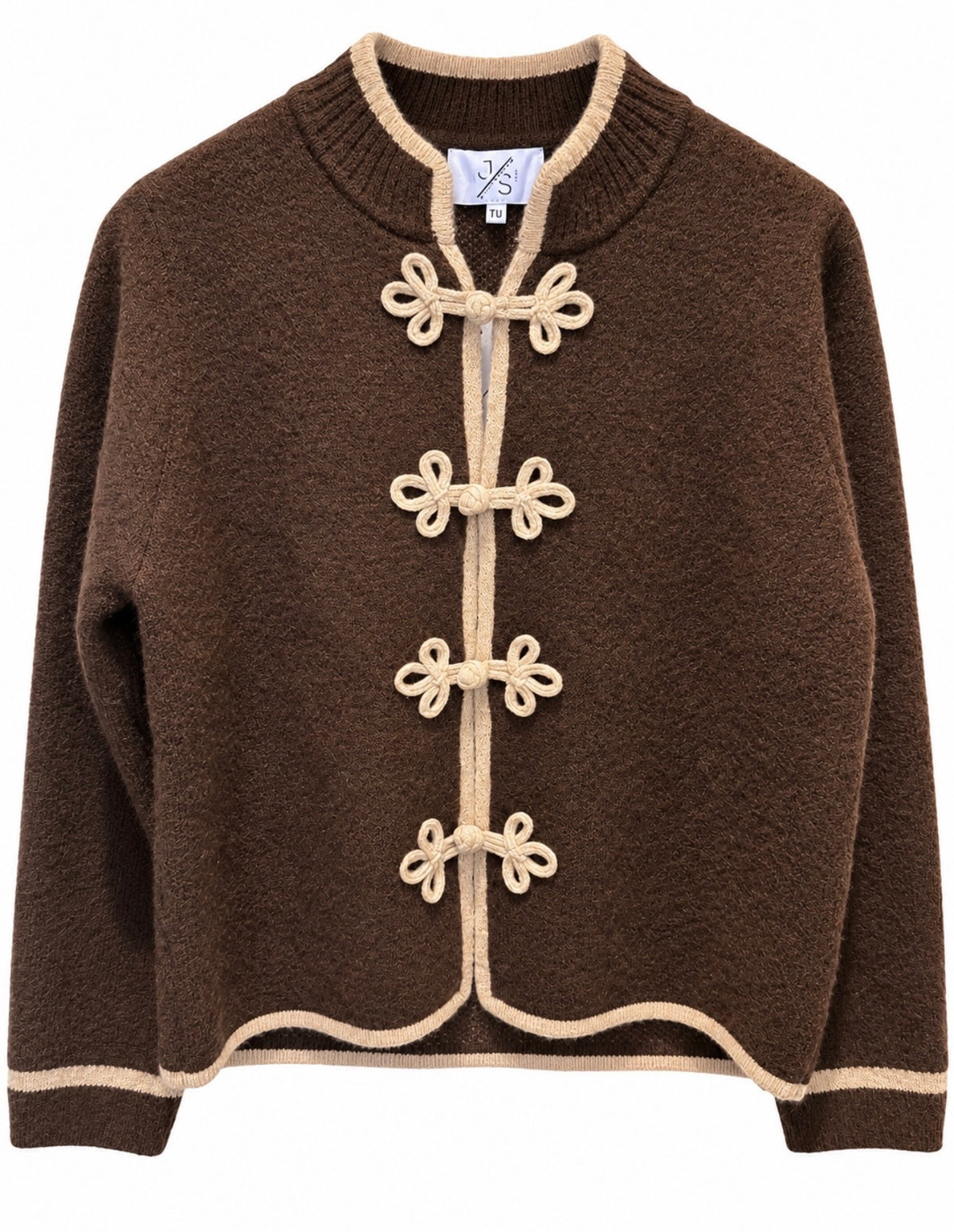 Chokoladebrun cardigan med dekorative lukninger