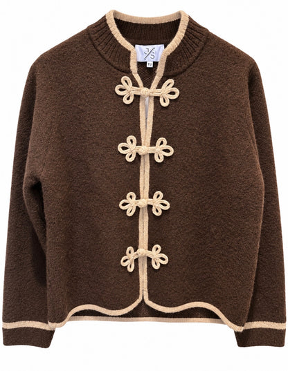 Chokoladebrun cardigan med dekorative lukninger