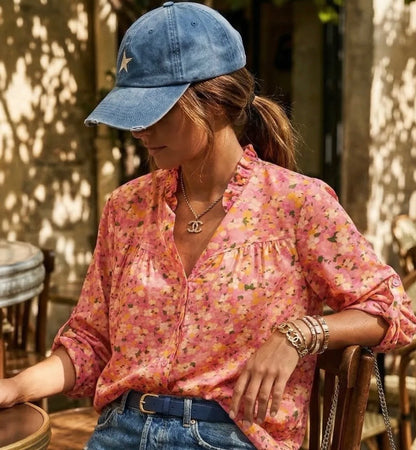 Pink bluse med blomsterprint