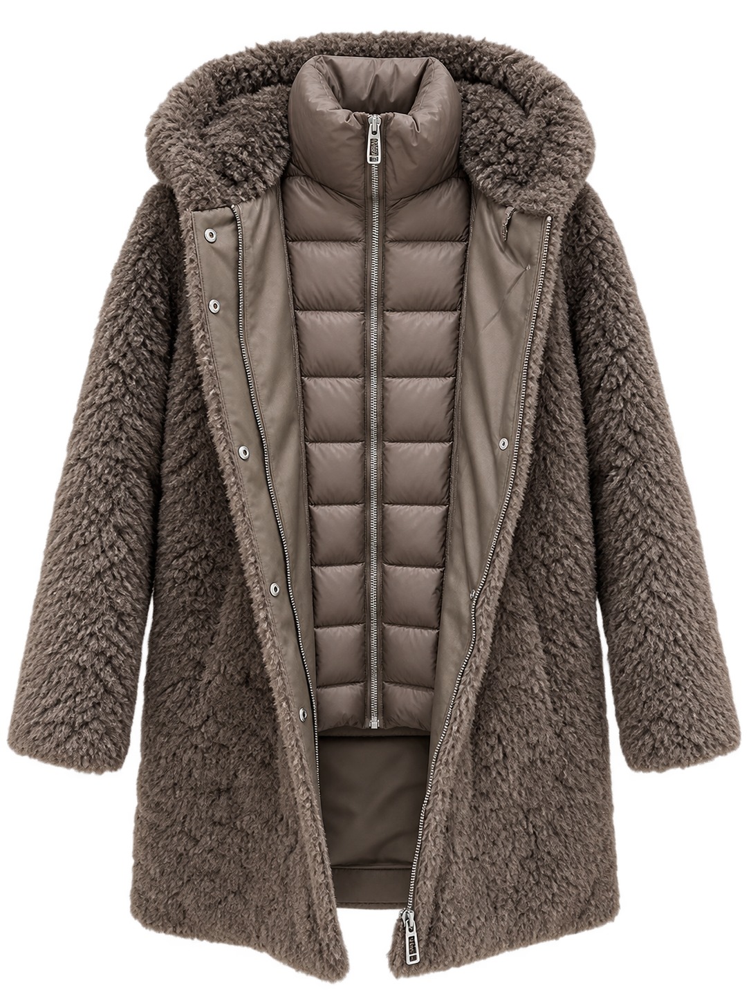 Lang teddyjakke med quiltet vest fra Street One