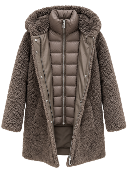 Lang teddyjakke med quiltet vest fra Street One